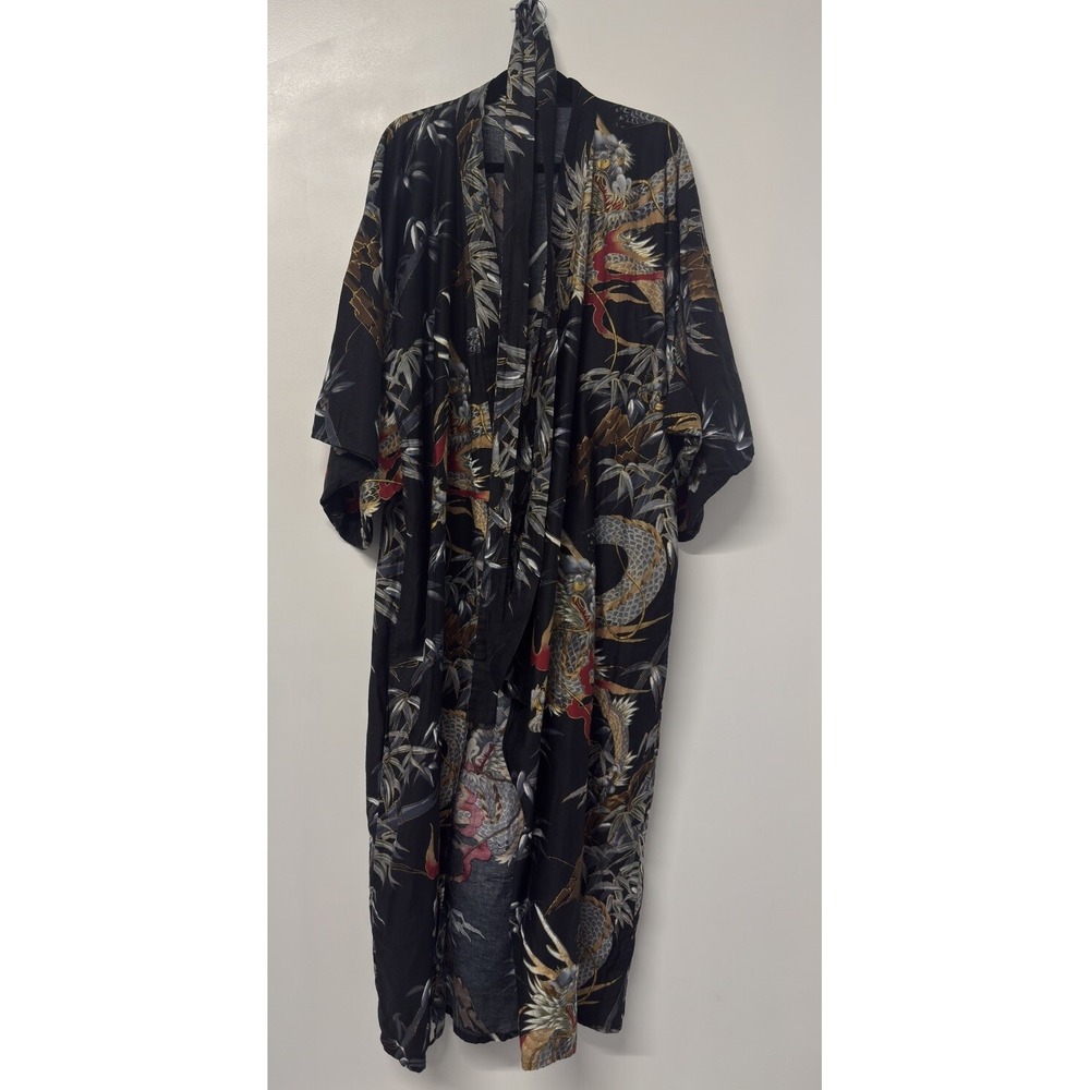 Japanese HAORI Robe DRAGON & BAMBOO Cotton Gold Detail  Rich‎ Colors #3